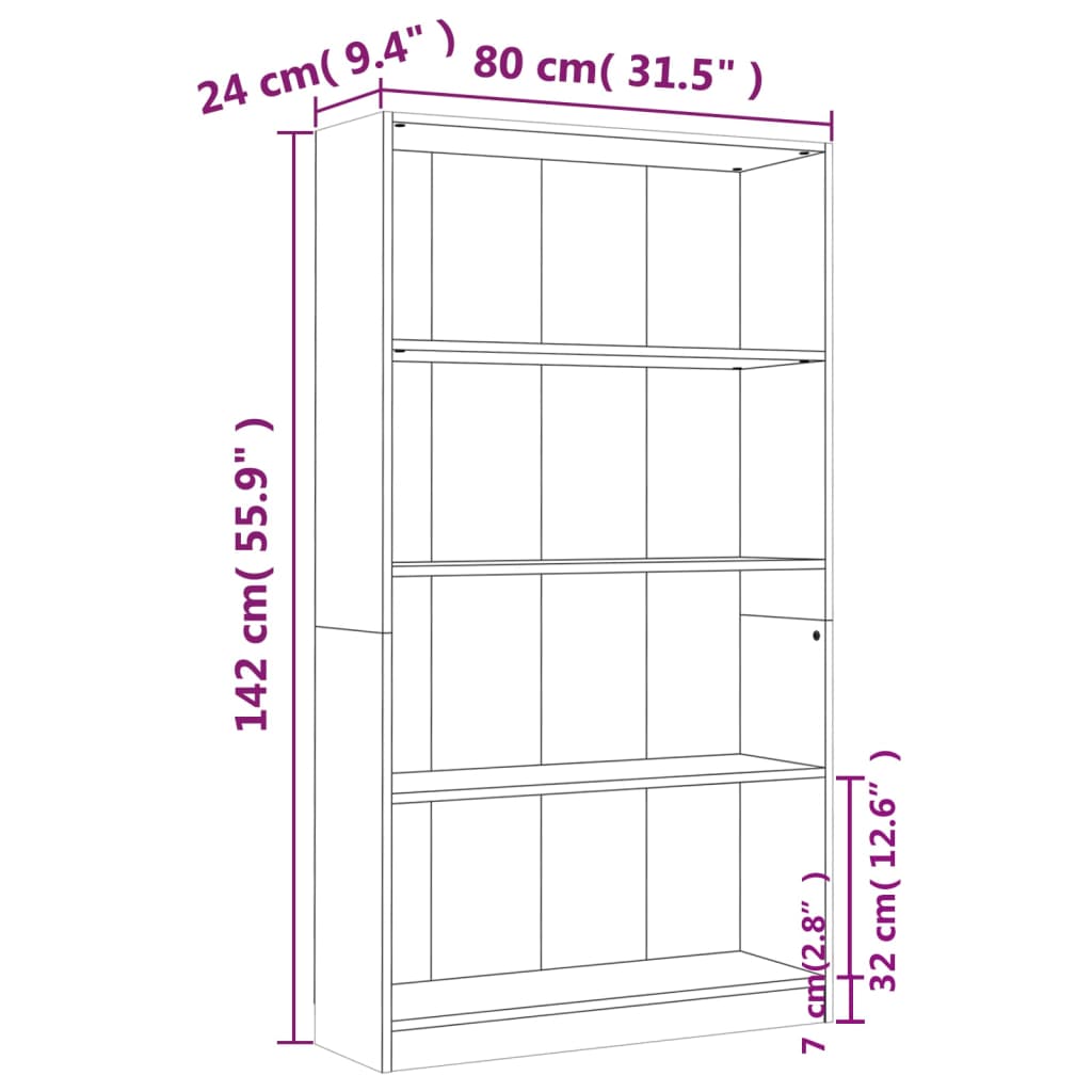 4-Tier Book Cabinet Smoked Oak 80x24x142 cm Engineered Wood