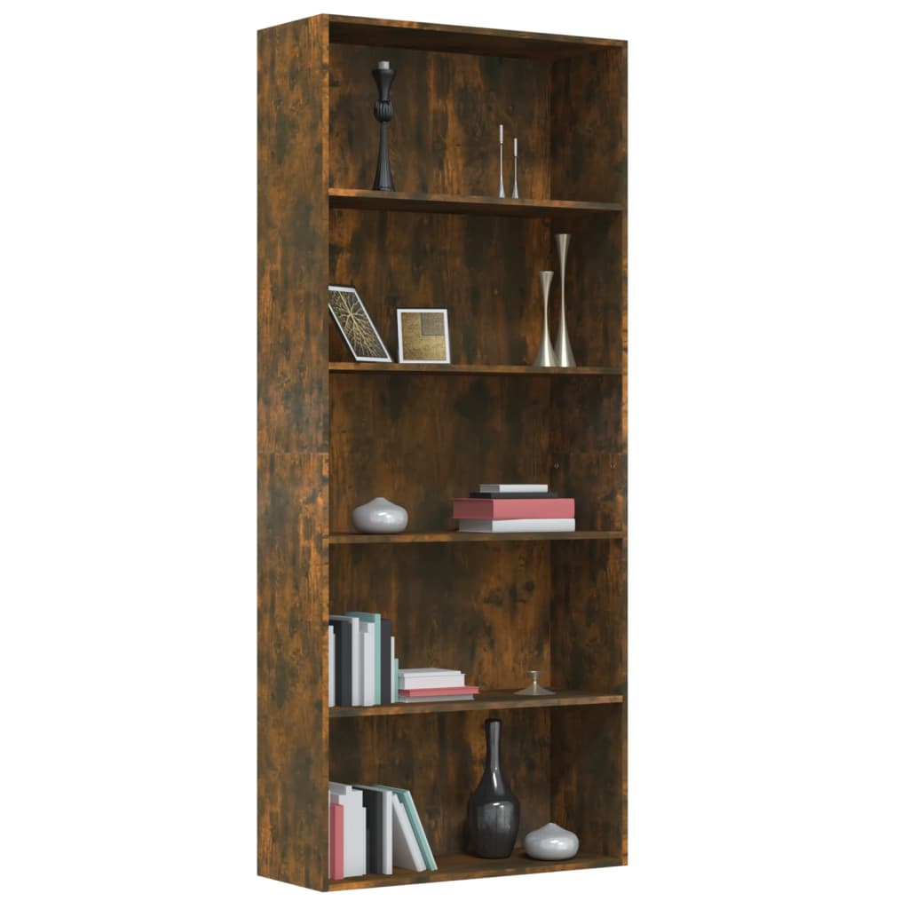 5-Tier Book Cabinet Smoked Oak 80x30x189 cm Engineered Wood