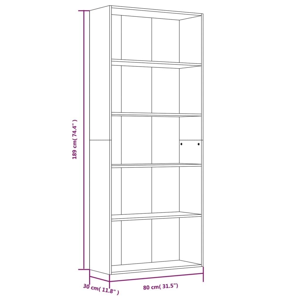 5-Tier Book Cabinet Smoked Oak 80x30x189 cm Engineered Wood