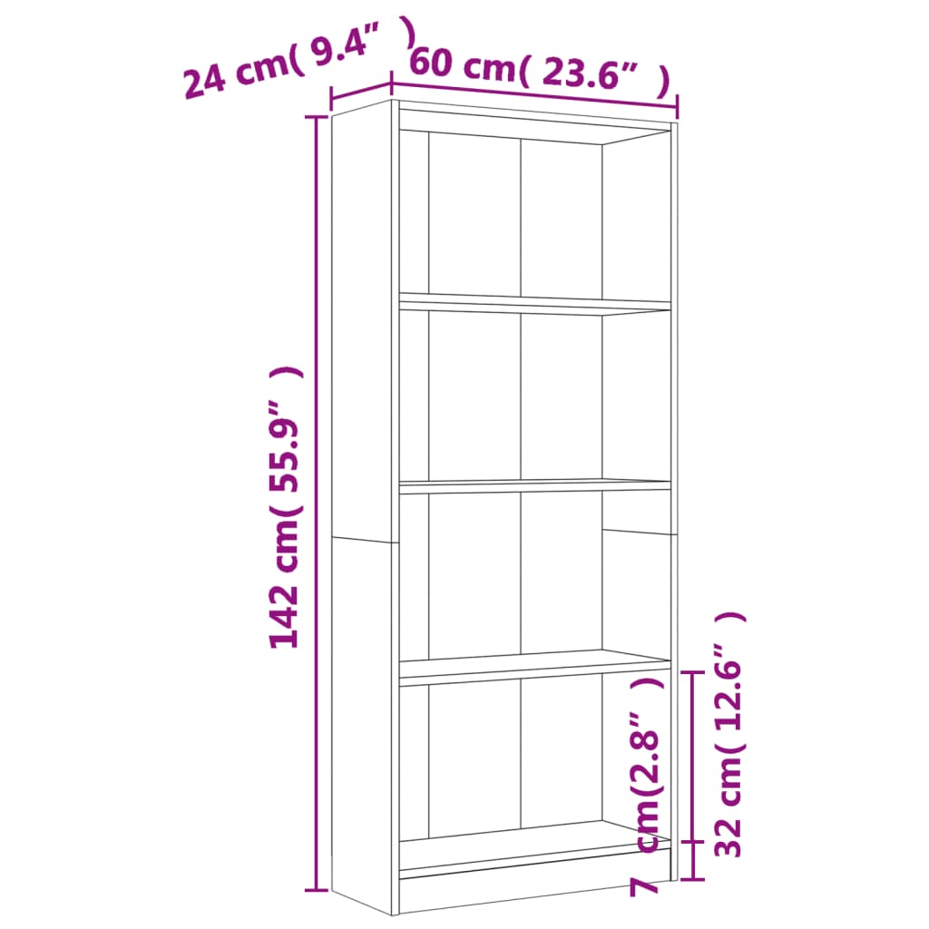 4-Tier Book Cabinet Smoked Oak 60x24x142 cm Engineered Wood