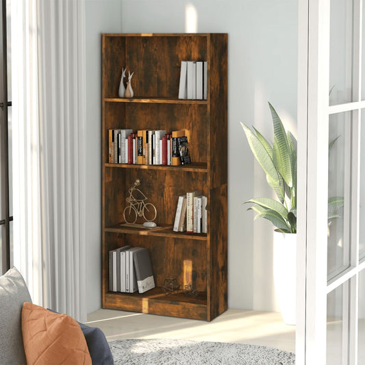 4-Tier Book Cabinet Smoked Oak 60x24x142 cm Engineered Wood