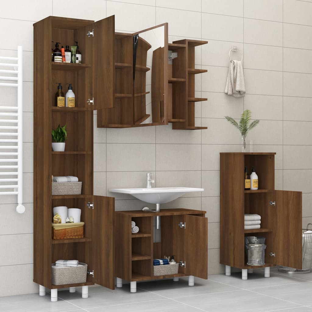 Bathroom Mirror Cabinet Brown Oak 80x20.5x64 cm Engineered Wood