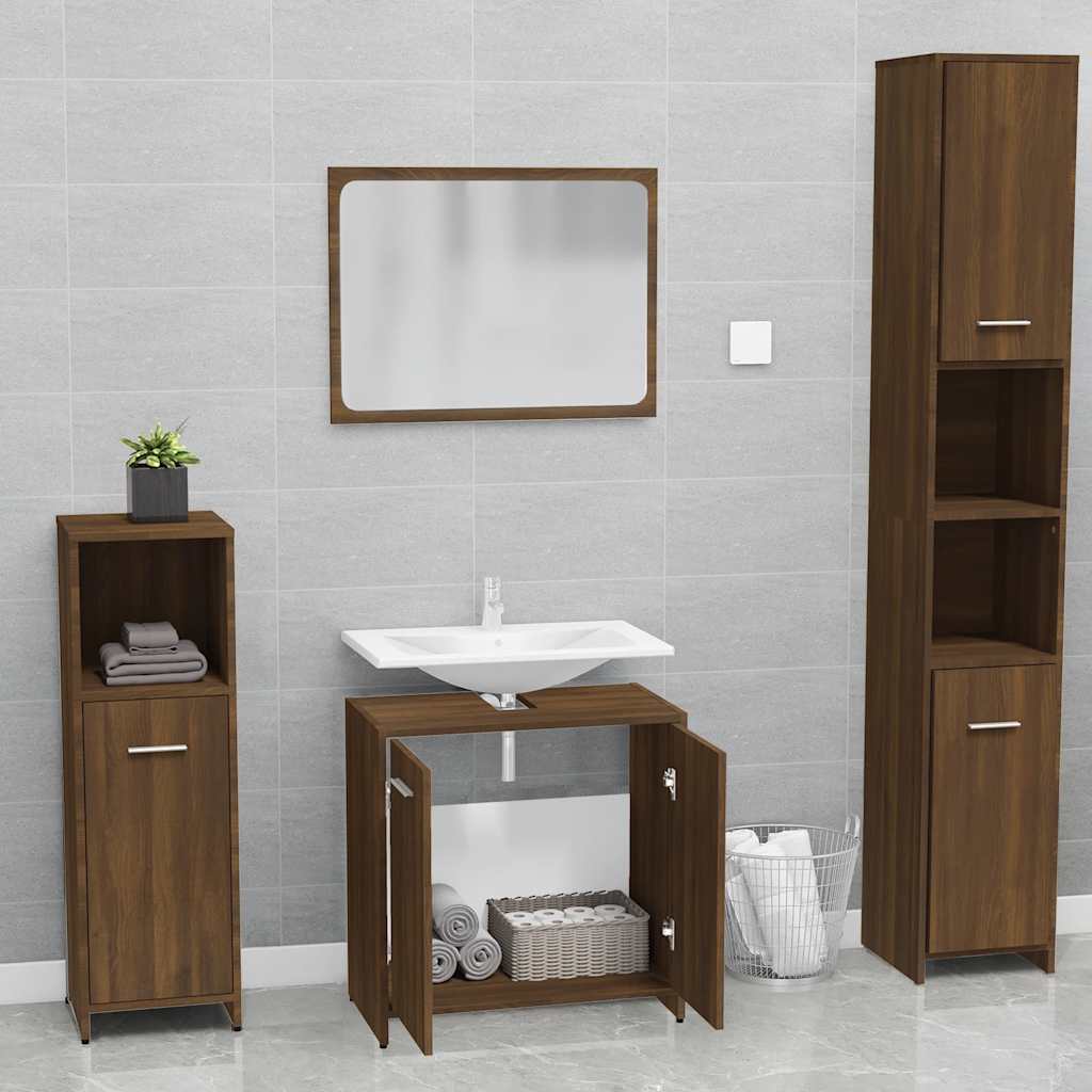 Bathroom Furniture Set Brown Oak Engineered Wood