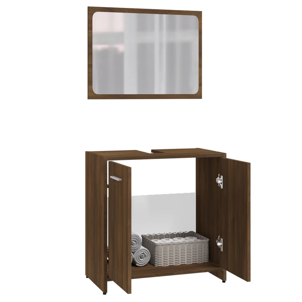 Bathroom Furniture Set Brown Oak Engineered Wood