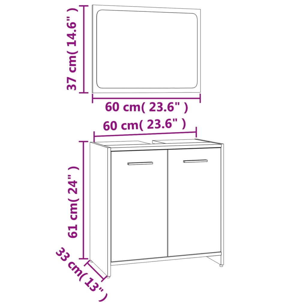 Bathroom Furniture Set Brown Oak Engineered Wood