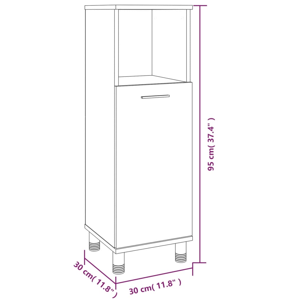 Bathroom Cabinet Brown Oak 30x30x95 cm Engineered Wood