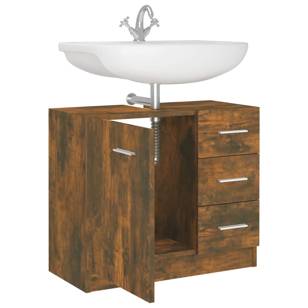 Sink Cabinet Smoked Oak 63x30x54 cm Engineered Wood