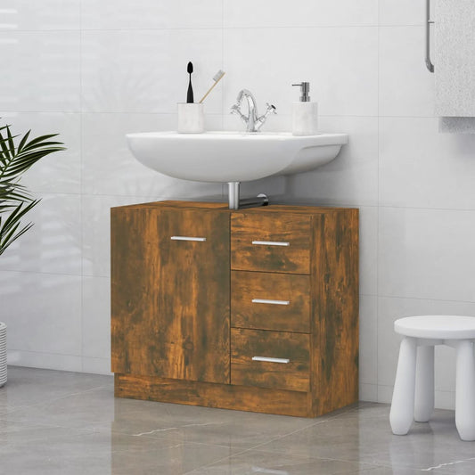 Sink Cabinet Smoked Oak 63x30x54 cm Engineered Wood