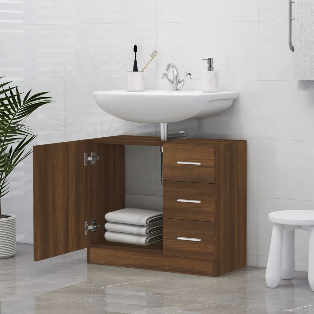 Sink Cabinet Brown Oak 63x30x54 cm Engineered Wood