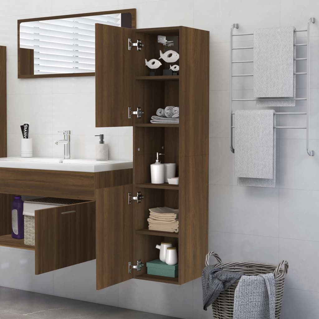 Bathroom Cabinet Brown Oak 30x30x130 cm Engineered Wood