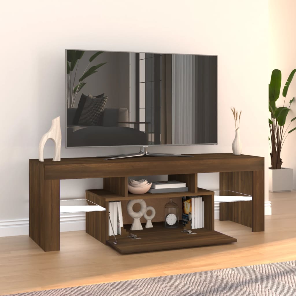 TV Cabinet with LED Lights Brown Oak 120x35x40 cm