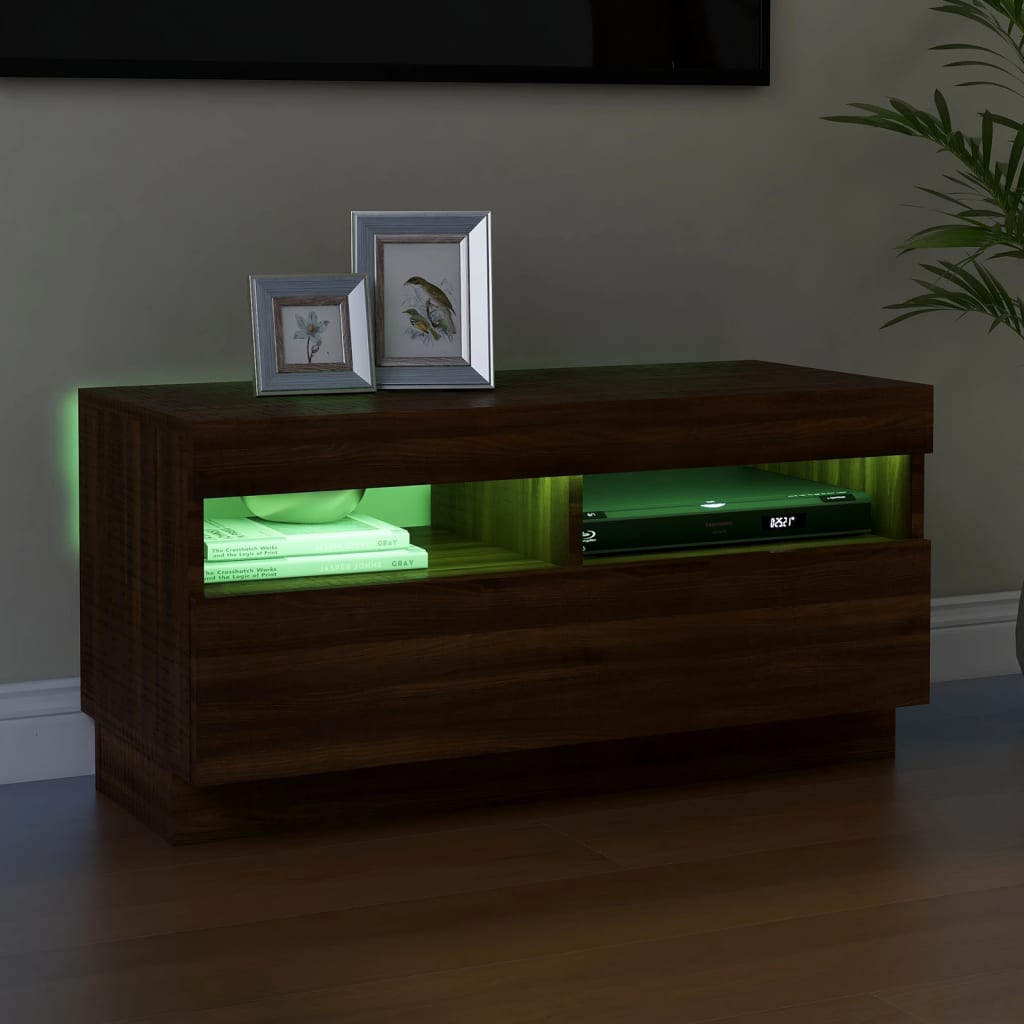 TV Cabinet with LED Lights Brown Oak 80x35x40 cm