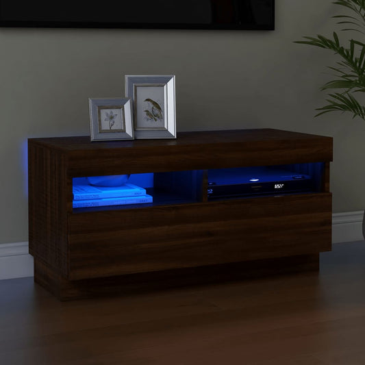 TV Cabinet with LED Lights Brown Oak 80x35x40 cm