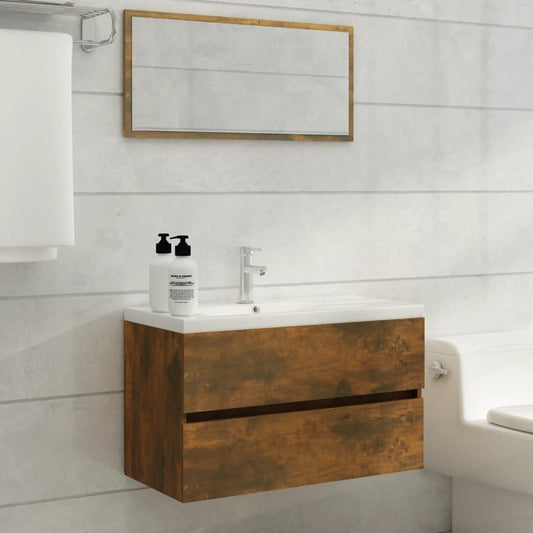 2 Piece Bathroom Furniture Set Smoked Oak Engineered Wood