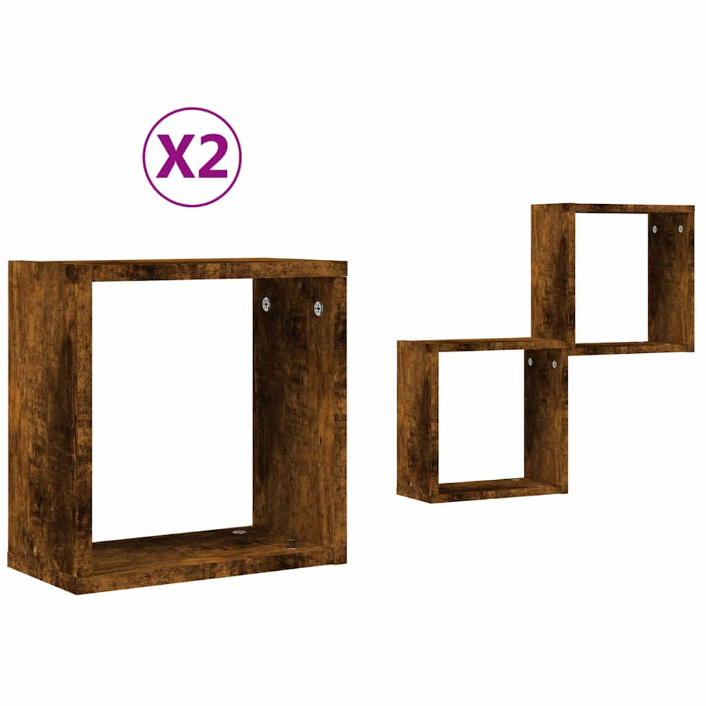 Wall Cube Shelves 2 pcs Smoked Oak 30x15x30 cm