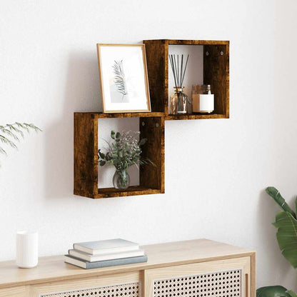 Wall Cube Shelves 2 pcs Smoked Oak 30x15x30 cm