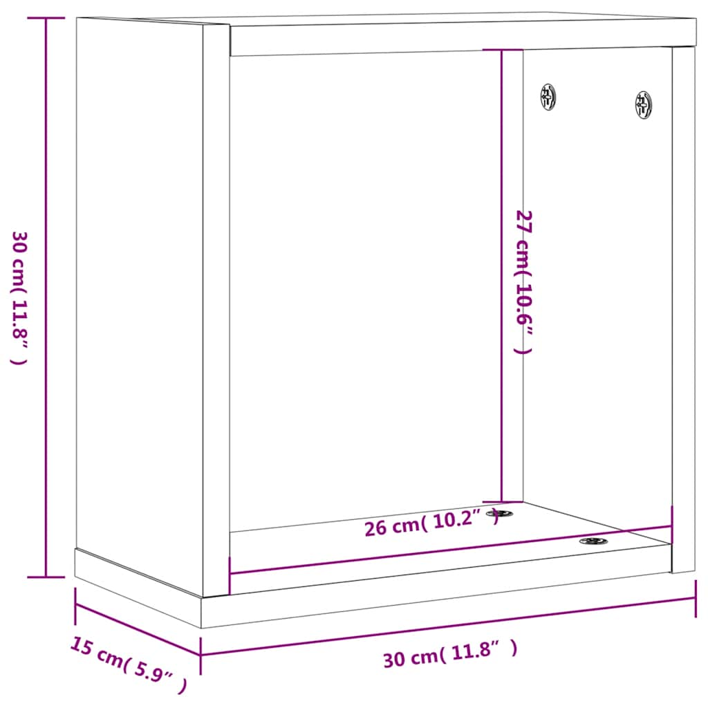 Wall Cube Shelves 2 pcs Smoked Oak 30x15x30 cm