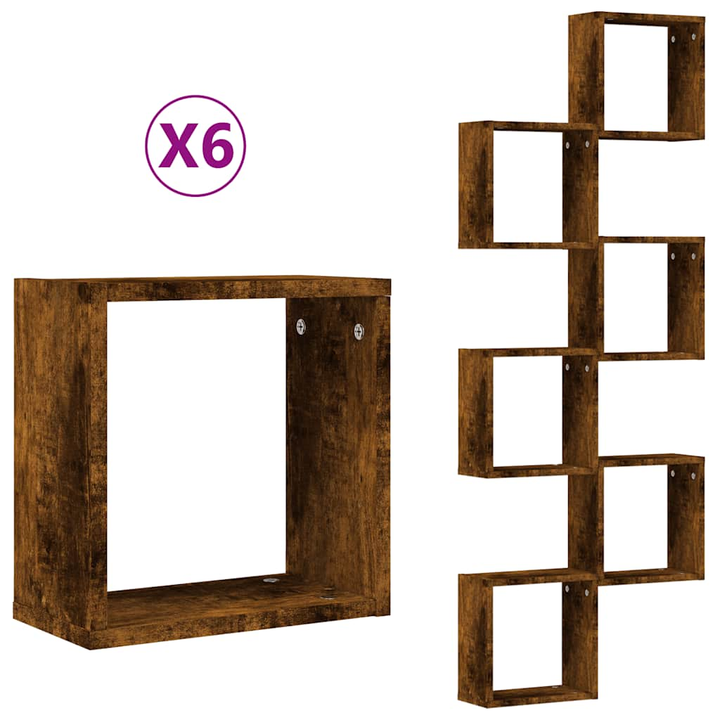 Wall Cube Shelves 6 pcs Smoked Oak 30x15x30 cm