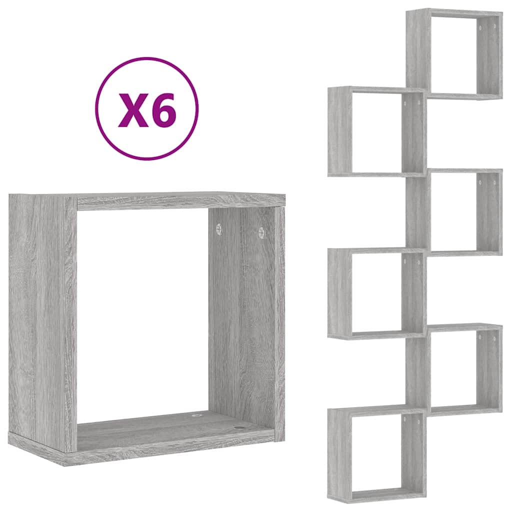 Wall Cube Shelves 6 pcs Grey Sonoma 30x15x30 cm