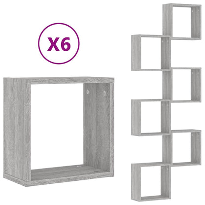 Wall Cube Shelves 6 pcs Grey Sonoma 30x15x30 cm