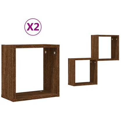 Wall Cube Shelves 2 pcs Brown Oak 30x15x30 cm