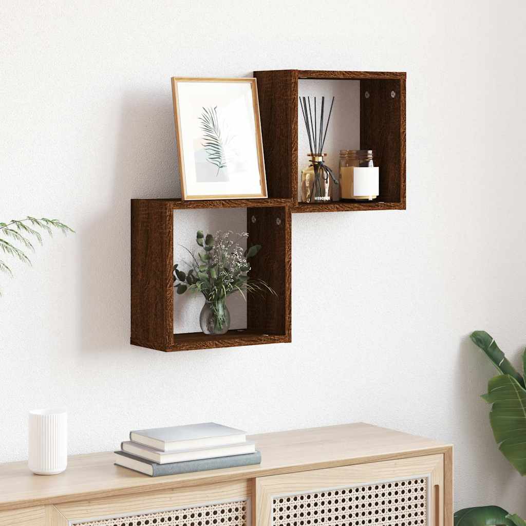 Wall Cube Shelves 2 pcs Brown Oak 30x15x30 cm