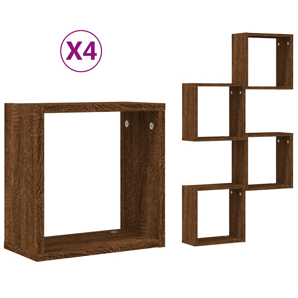 Wall Cube Shelves 4 pcs Brown Oak 30x15x30 cm