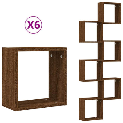 Wall Cube Shelves 6 pcs Brown Oak 30x15x30 cm