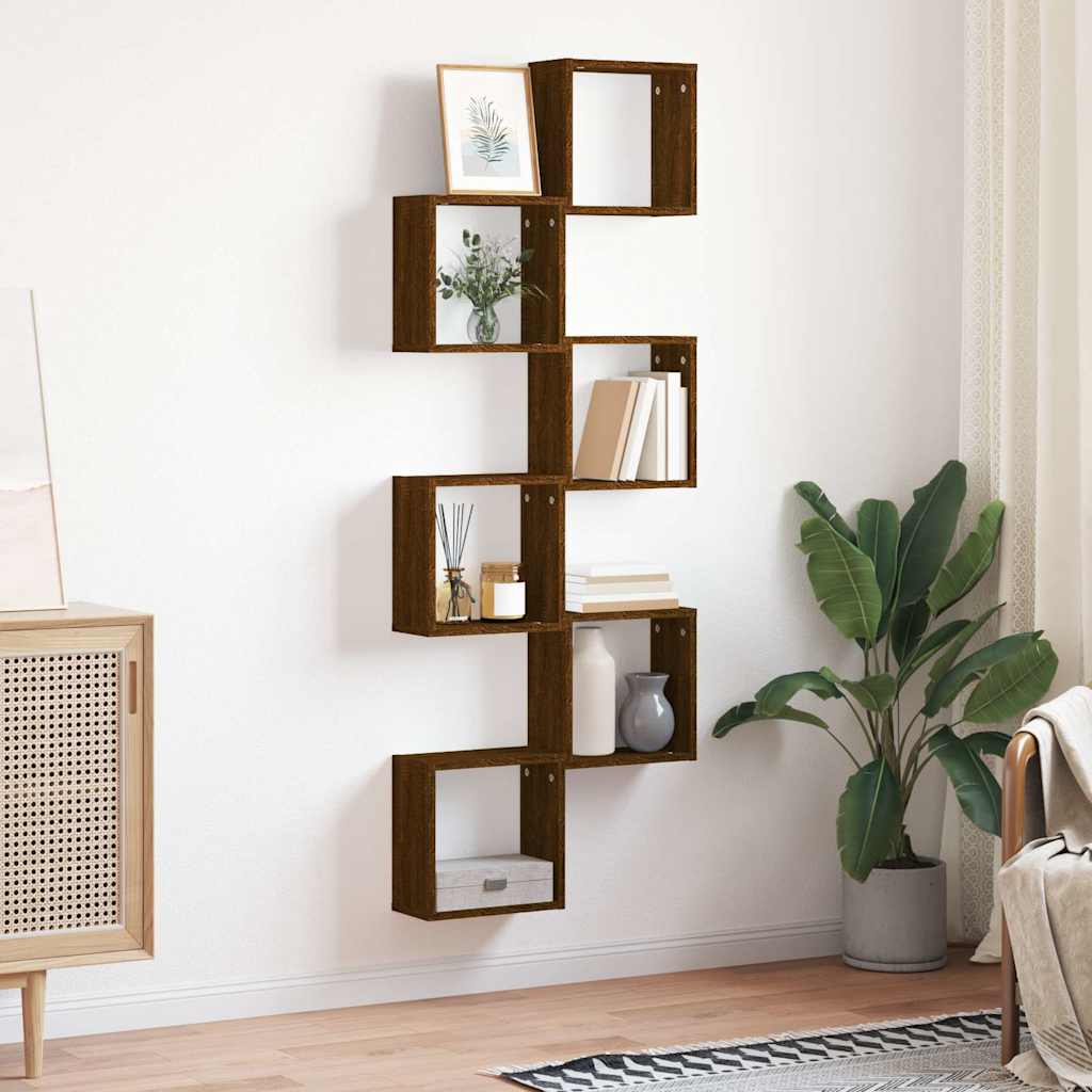 Wall Cube Shelves 6 pcs Brown Oak 30x15x30 cm