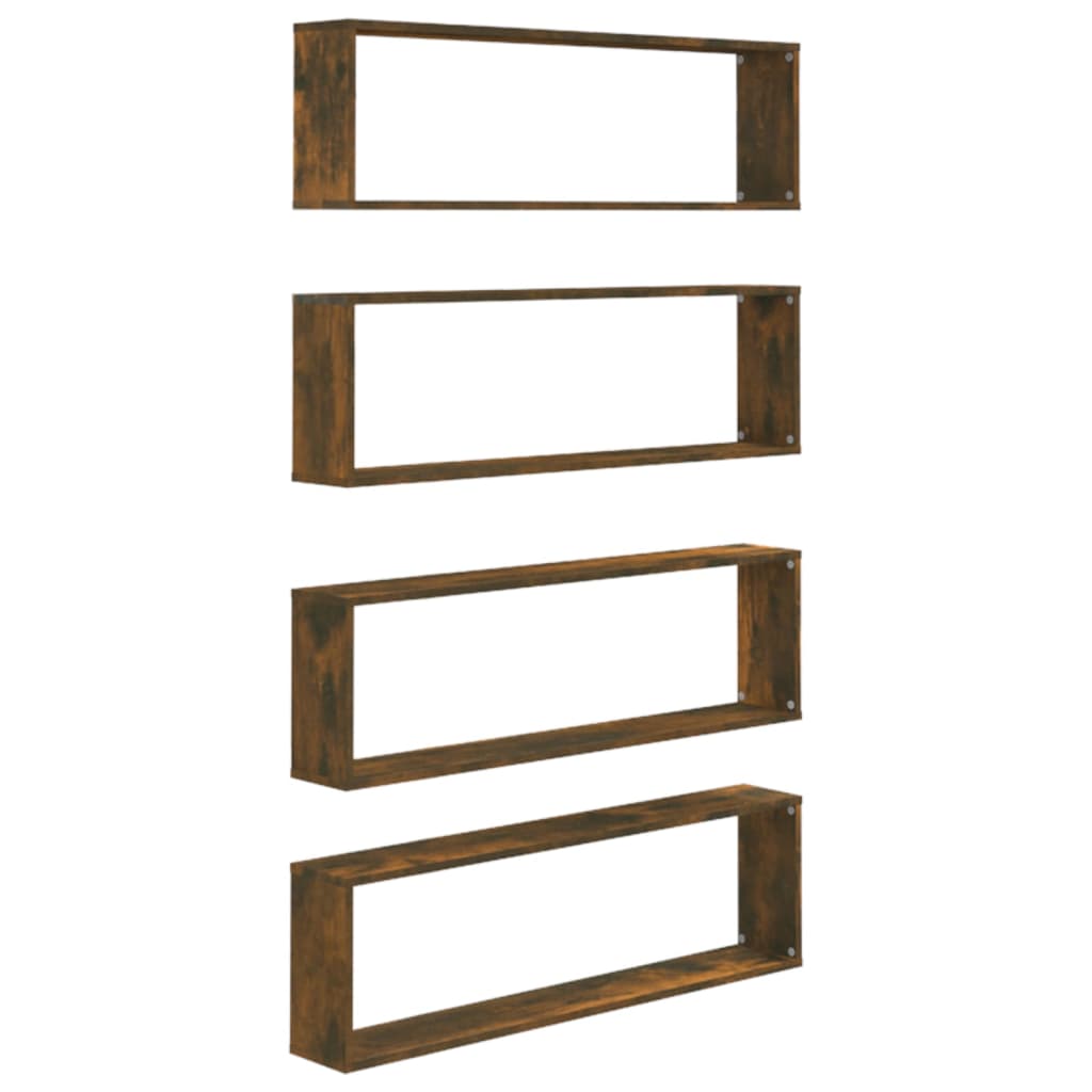 Wall Cube Shelves 4 pcs Smoked Oak 100x15x30 cm Engineered Wood