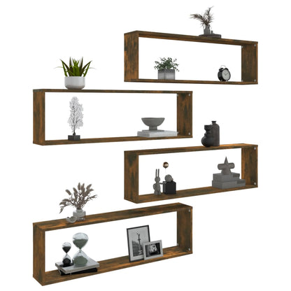 Wall Cube Shelves 4 pcs Smoked Oak 100x15x30 cm Engineered Wood