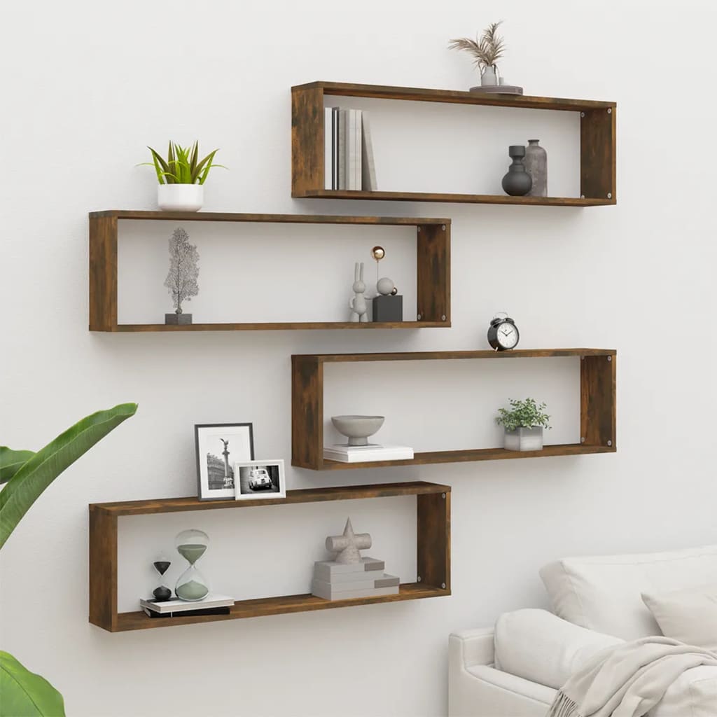 Wall Cube Shelves 4 pcs Smoked Oak 100x15x30 cm Engineered Wood