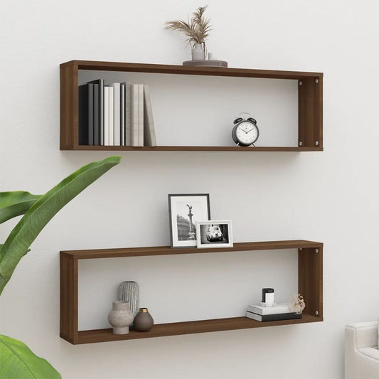 Wall Cube Shelves 2 pcs Brown Oak 100x15x30 cm Engineered Wood