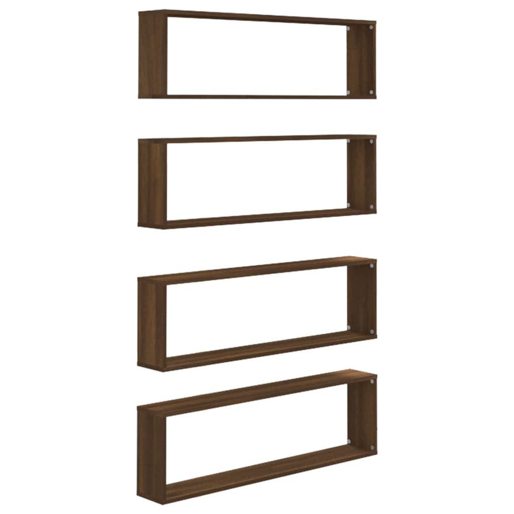 Wall Cube Shelves 4 pcs Brown Oak 100x15x30 cm Engineered Wood