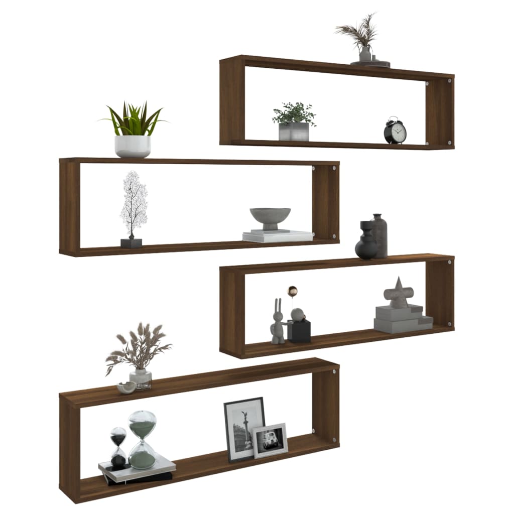 Wall Cube Shelves 4 pcs Brown Oak 100x15x30 cm Engineered Wood