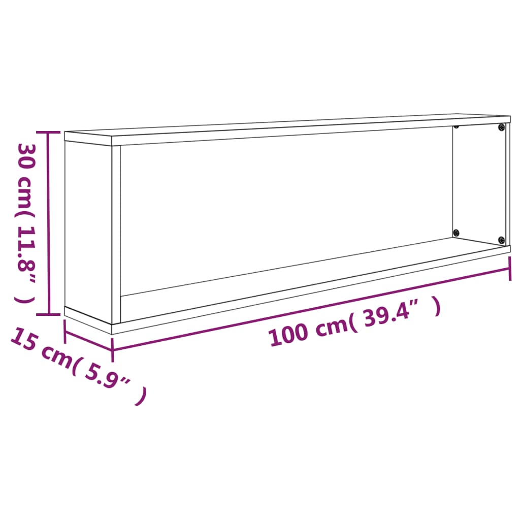 Wall Cube Shelves 4 pcs Brown Oak 100x15x30 cm Engineered Wood