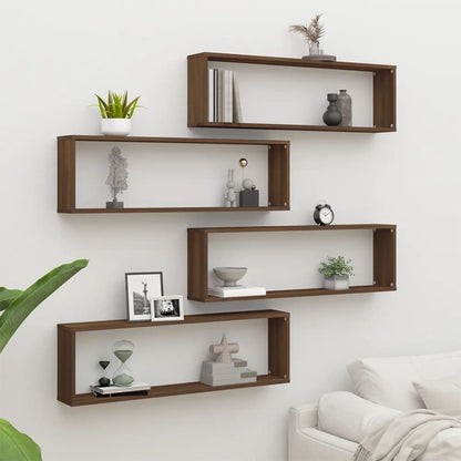 Wall Cube Shelves 4 pcs Brown Oak 100x15x30 cm Engineered Wood