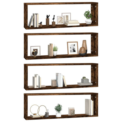 Wall Cube Shelves 4 pcs Smoked Oak 80x15x26.5 cm Engineered Wood