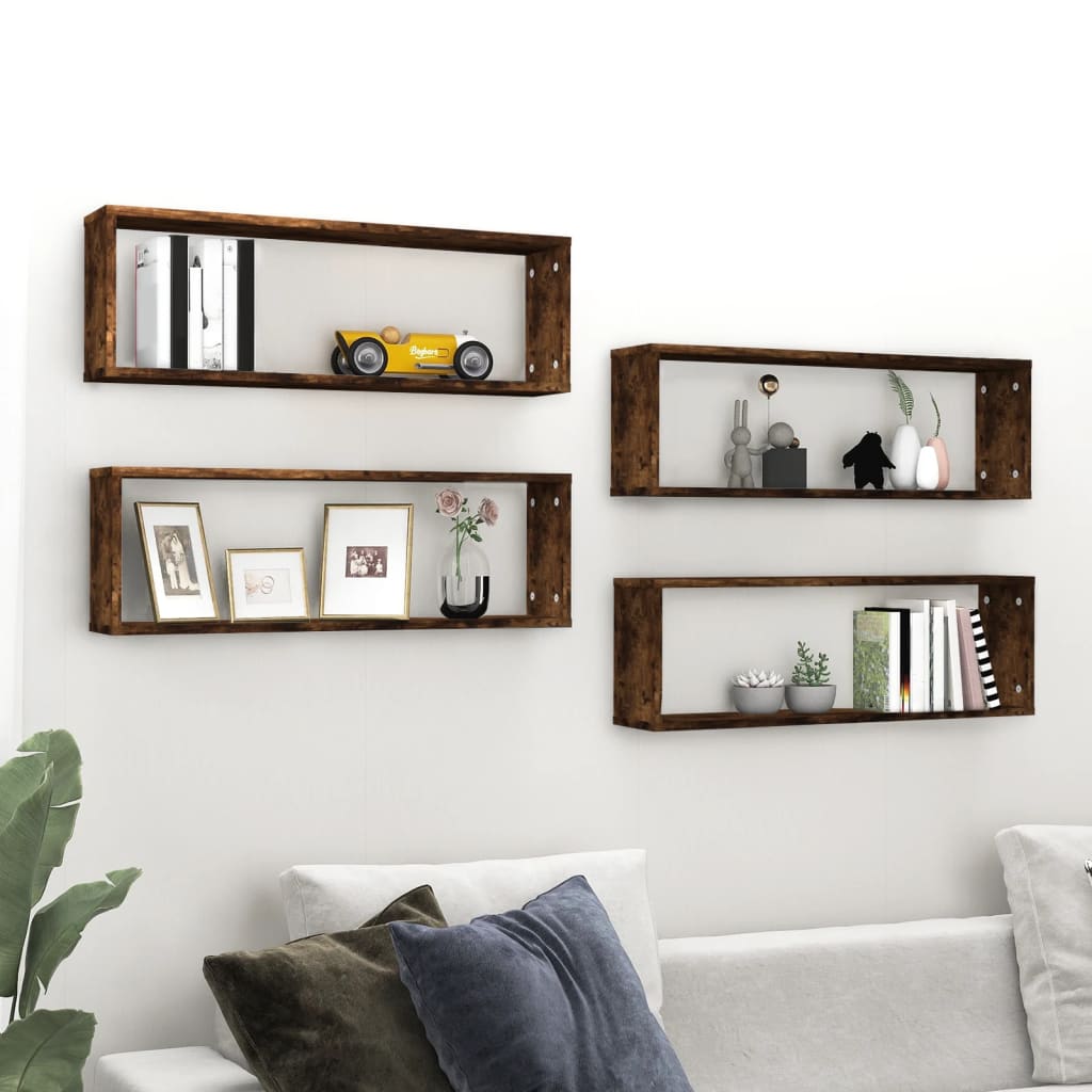 Wall Cube Shelves 4 pcs Smoked Oak 80x15x26.5 cm Engineered Wood