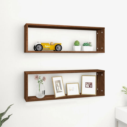 Wall Cube Shelves 2 pcs Brown Oak 80x15x26.5 cm Engineered Wood