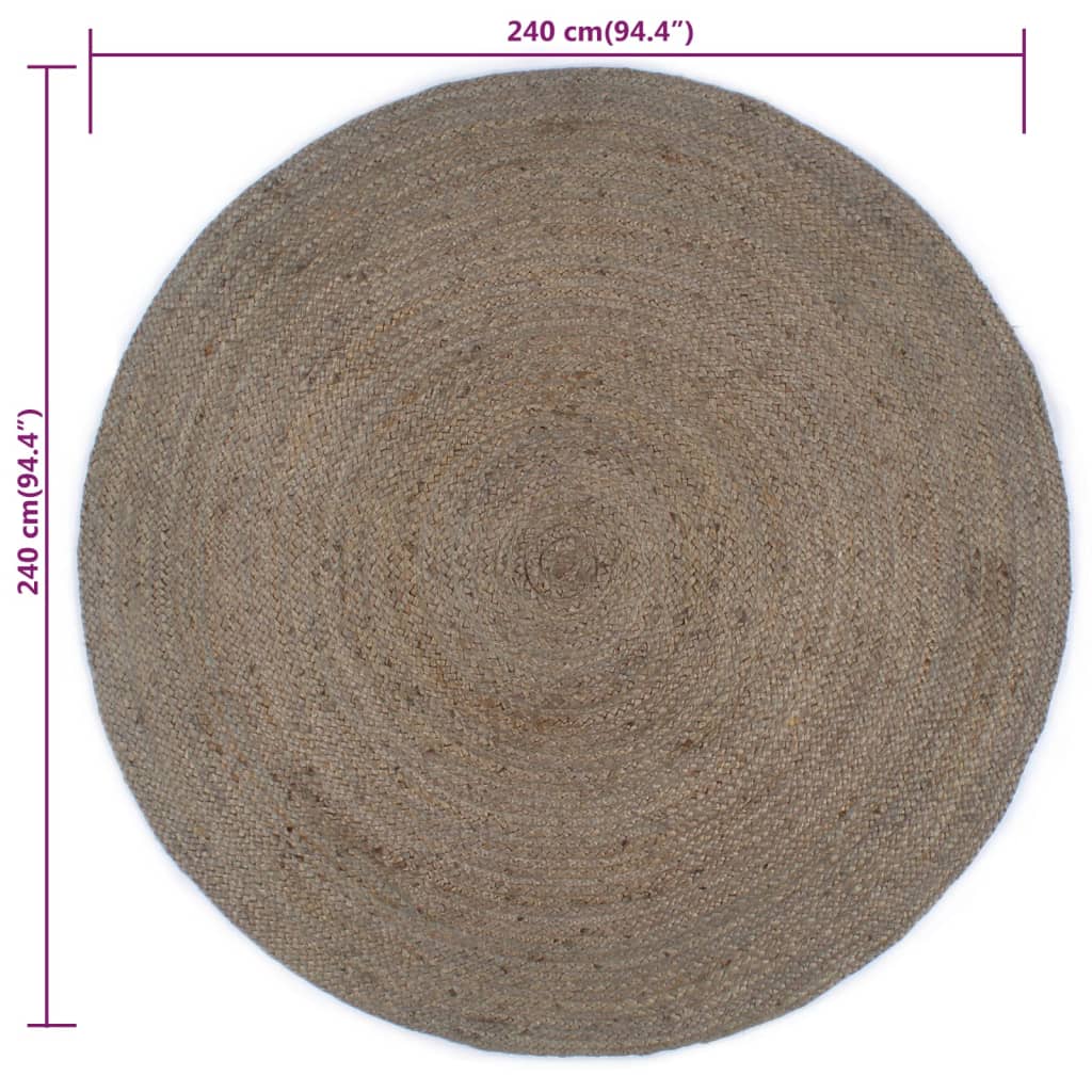 Handmade Rug Jute Round 240 cm Grey