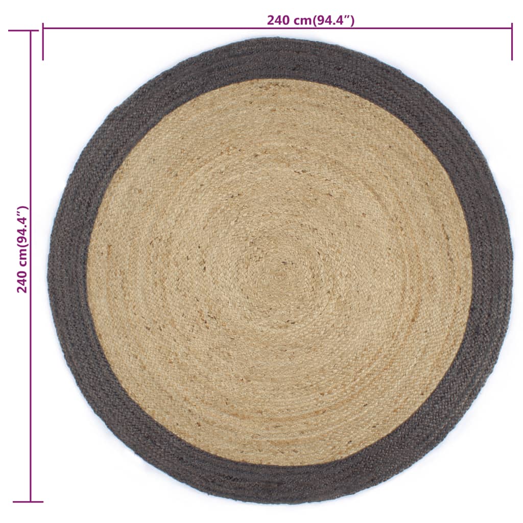 Handmade Rug Jute with Dark Grey Border 240 cm