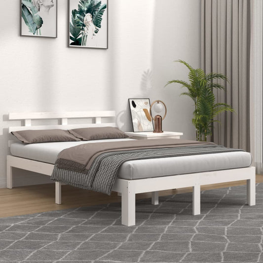 Bed Frame White Solid Wood 135x190 cm Double