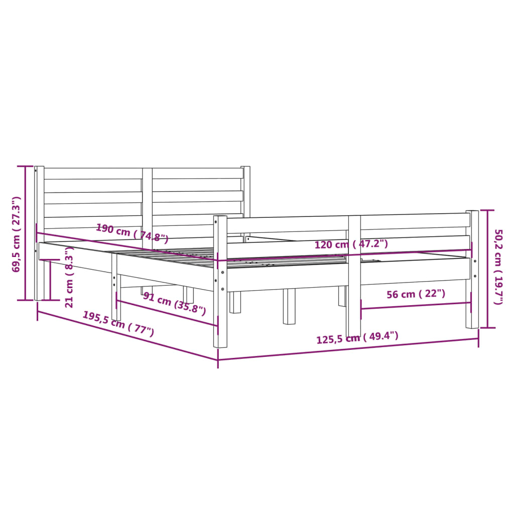 Bed Frame without Mattress Solid Wood 120x190 cm Small Double Small Double