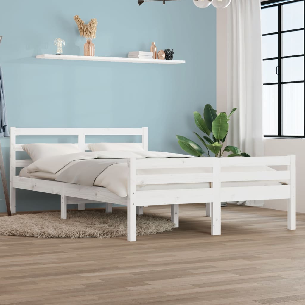 Bed Frame without Mattress White Solid Wood 150x200 cm King Size King Size