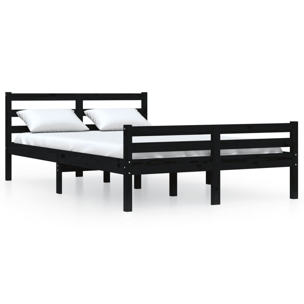 Bed Frame Black Solid Wood 150x200 cm King Size