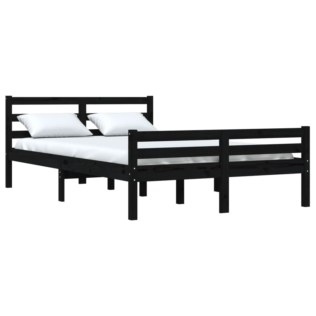 Bed Frame Black Solid Wood 150x200 cm King Size