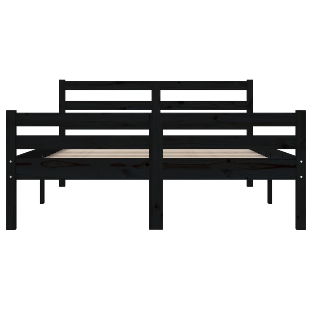 Bed Frame Black Solid Wood 150x200 cm King Size