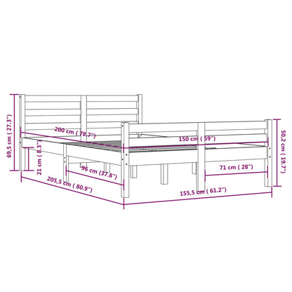 Bed Frame Black Solid Wood 150x200 cm King Size