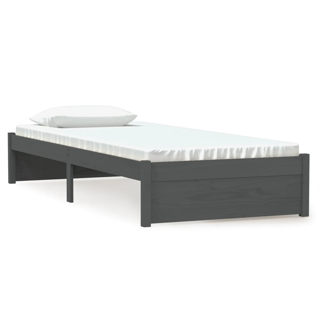 Bed Frame Grey Solid Wood 75x190 cm Small Single